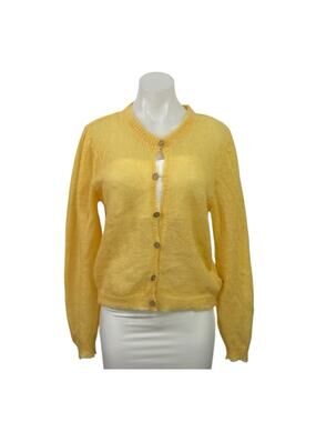 Two Thirds Women's Yellow Alpaca Button Down Long Sleeve Cardigan Sweater Top M